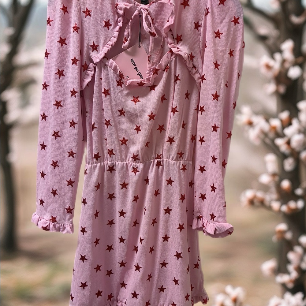 Glitter Stars Women’s Mini Dress with Ruffle Tie size 4